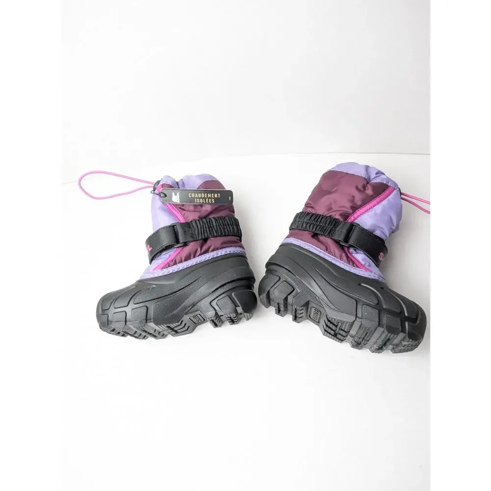 Sorel Flurry Youth Girls Size 8 Winter Snow Boots Black & Purple, New